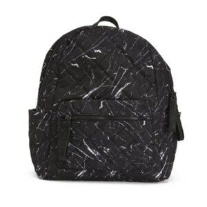 NWT SOL & SELENE Nylon Motivator Quilted Black Marble Printed Large Backpack